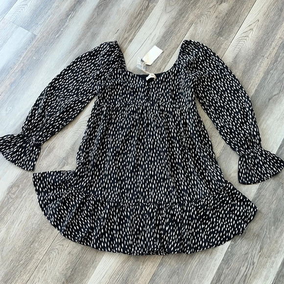 NWT New In Boho Long Sleeve Flowy Black & White A-Line Mini Dress Sz M - Picture 3 of 13